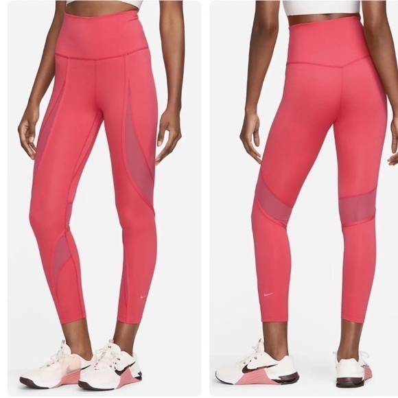 Nike Pants - Nike Dri Fit 7/8 leggings Medium beautiful pink with mesh High Rise